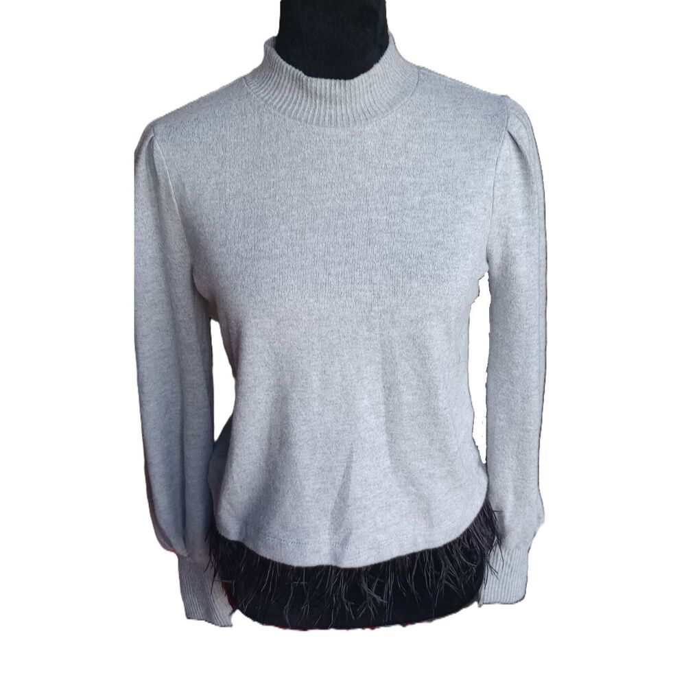 1. State Women's XS Gray Sweater with Ostrich Feathers - NWT